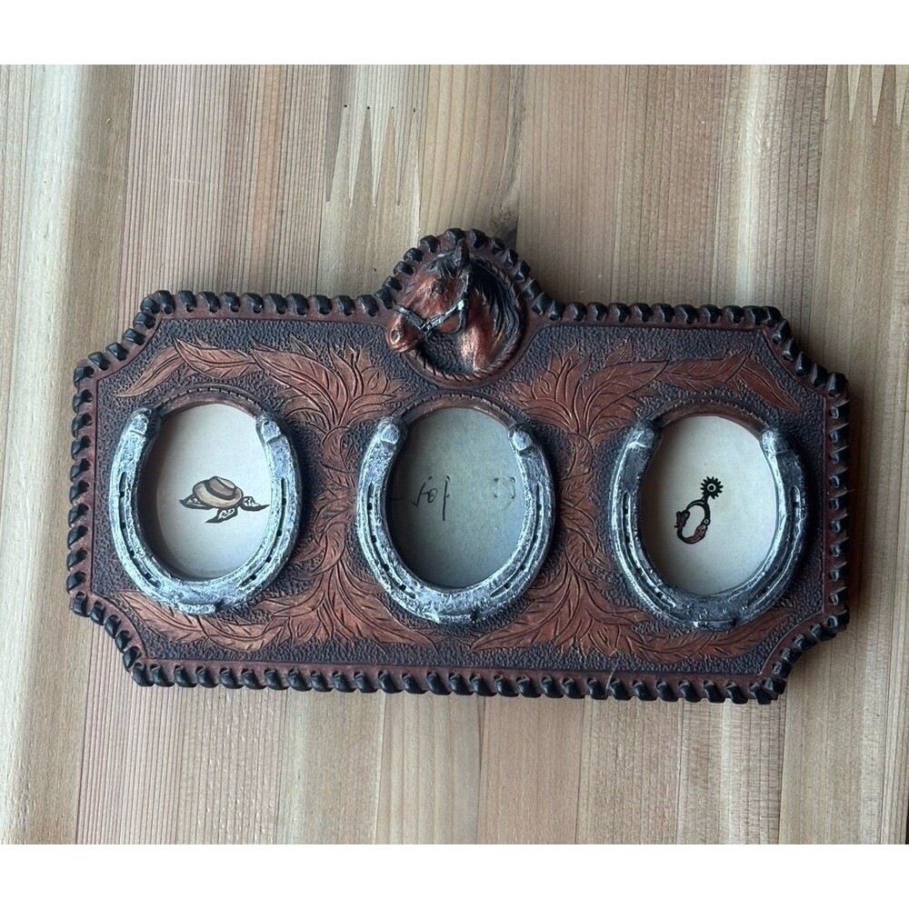 Western Cowboy Horseshoe tabletop picture frame decor horse ranch, porcelain